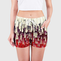 Шорты женские Блоки-сталактиты с красной подсветкой, цвет: 3D-принт — фото 2