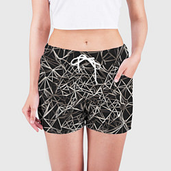 Шорты женские Белые линии на чёрном фоне, цвет: 3D-принт — фото 2