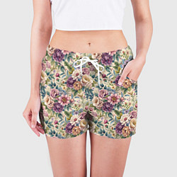Шорты женские Нежные цветочные мотивы паттерны, цвет: 3D-принт — фото 2