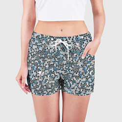 Шорты женские Паттерн мозаика серый с голубым, цвет: 3D-принт — фото 2