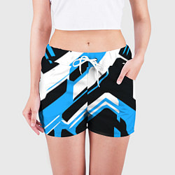 Шорты женские Бело-голубые линии на чёрном фоне, цвет: 3D-принт — фото 2