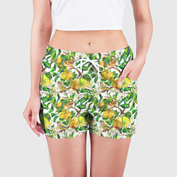 Шорты женские Груша и птичка зеленушка, цвет: 3D-принт — фото 2