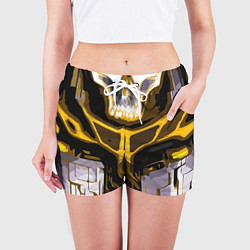 Шорты женские Yellow stripes on a black and white background, цвет: 3D-принт — фото 2