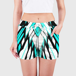 Шорты женские Агрессивные чёрно-голубые полосы на белом фоне, цвет: 3D-принт — фото 2