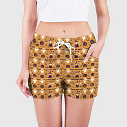 Шорты женские Хэллоуин паттерн с символикой, цвет: 3D-принт — фото 2