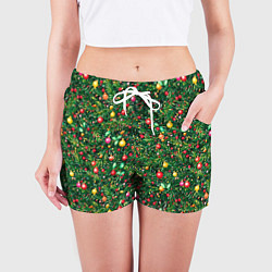 Шорты женские Разноцветные шары на ёлке, цвет: 3D-принт — фото 2