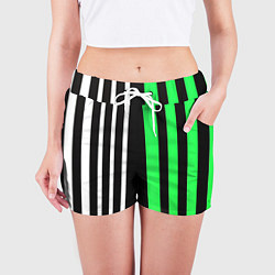 Шорты женские Вертикальные полосы триколор зелёный, цвет: 3D-принт — фото 2