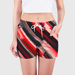 Шорты женские Красные диагональные полосы на чёрном фоне, цвет: 3D-принт — фото 2