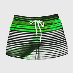 Женские шорты Зелёно-чёрные полосы на белом фоне