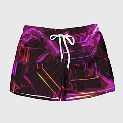 Шорты женские Жёлто-розовые полосы на чёрном фоне, цвет: 3D-принт