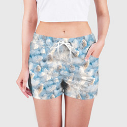 Шорты женские Мороз и солнце - еловые шишки, цвет: 3D-принт — фото 2