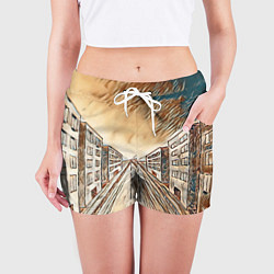 Шорты женские Перспектива мегаполиса, цвет: 3D-принт — фото 2