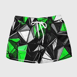 Женские шорты Зелёно-белые рельефные треугольники на чёрном фоне