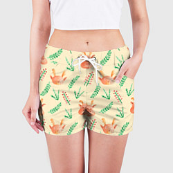 Шорты женские Новогодний узор с оленями и веточками, цвет: 3D-принт — фото 2
