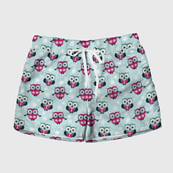 Шорты женские Новогодний паттерн с милыми совами и снежинками, цвет: 3D-принт