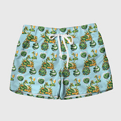 Женские шорты Паттерн зелёные новогодние змейки