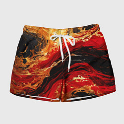 Женские шорты Красно-золотые брызги на чёрном фоне