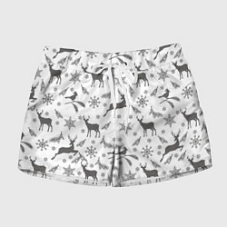 Женские шорты Новогодние мотивы олени и снежинки