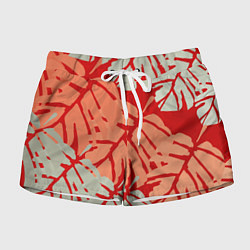Женские шорты Отпечатки монстеры на красном
