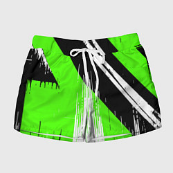 Женские шорты Вертикальные чёрные линии на зелёно-белом фоне