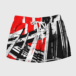 Женские шорты Чёрно-белые абстрактные линии на красном фоне