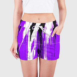 Шорты женские Вертикальные чёрно-белые линии на фиолетовом фоне, цвет: 3D-принт — фото 2