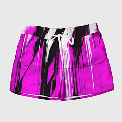 Женские шорты Вертикальные чёрно-белые линии на розовом фоне