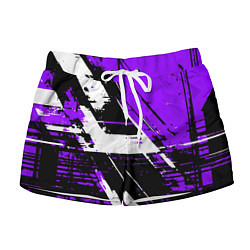 Шорты женские Diagonal black and white stripes on a purple backg, цвет: 3D-принт