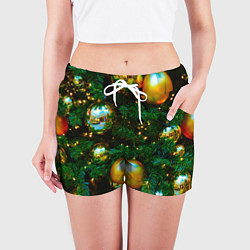 Шорты женские Новогодние украшения на ветках, цвет: 3D-принт — фото 2