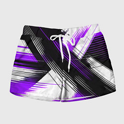 Женские шорты Диагональные фиолетово-чёрные линии на белом фоне