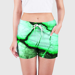 Шорты женские Трещины на абстрактном зелёном фоне, цвет: 3D-принт — фото 2