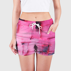 Шорты женские Чёрные пятна на розовом фоне абстракция, цвет: 3D-принт — фото 2