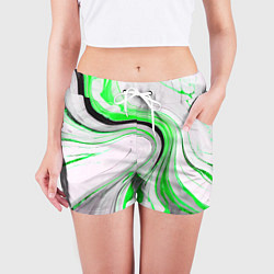 Шорты женские Волнистые чёрно-зелёные линии на белом фоне, цвет: 3D-принт — фото 2