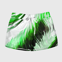 Женские шорты Чёрно-зелёные острые полосы на белом фоне