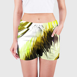 Шорты женские Чёрно-жёлтые острые полосы на белом фоне, цвет: 3D-принт — фото 2