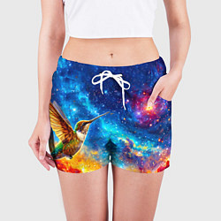 Шорты женские Колибри в космосе, цвет: 3D-принт — фото 2