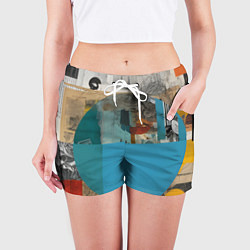 Шорты женские Абстрактный ретро коллаж, цвет: 3D-принт — фото 2