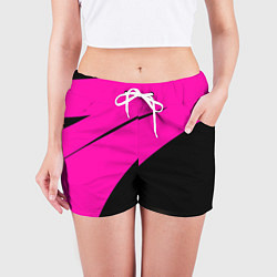 Шорты женские Розовый с чёрным двуцветный с полосой, цвет: 3D-принт — фото 2