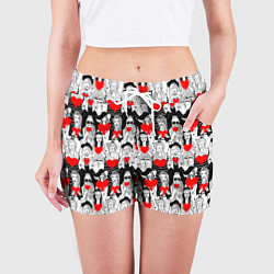 Шорты женские Девушки держат сердца, цвет: 3D-принт — фото 2