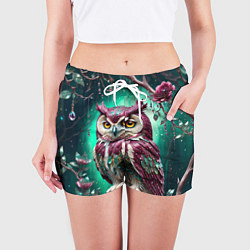 Шорты женские Волшебная сова в самоцветном лесу, цвет: 3D-принт — фото 2