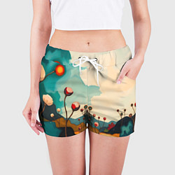 Шорты женские Сюрреалистичный пейзаж с цветами, цвет: 3D-принт — фото 2