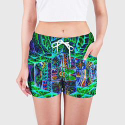 Шорты женские Психоделика узор кислотный, цвет: 3D-принт — фото 2