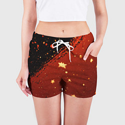 Шорты женские Золотые звездочки на коричневой текстуре, цвет: 3D-принт — фото 2