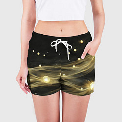 Шорты женские Золотистый свет на черной текстуре, цвет: 3D-принт — фото 2