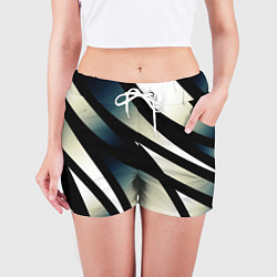 Шорты женские Чёрно-белый с синим затемнением полосы, цвет: 3D-принт — фото 2