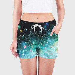 Шорты женские Бирюзовые блестки фон, цвет: 3D-принт — фото 2