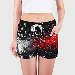 Шорты женские Бело-красные блестяшки на черном, цвет: 3D-принт — фото 2