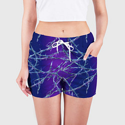 Шорты женские Проволока на сине-фиолетовом фоне - абстрактная те, цвет: 3D-принт — фото 2