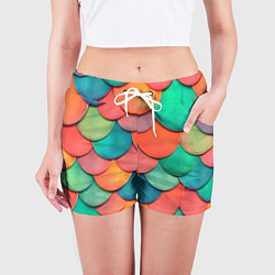 Шорты женские Разноцветная чешуя, цвет: 3D-принт — фото 2