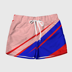 Шорты женские Красно-синий текстурный с полосами, цвет: 3D-принт